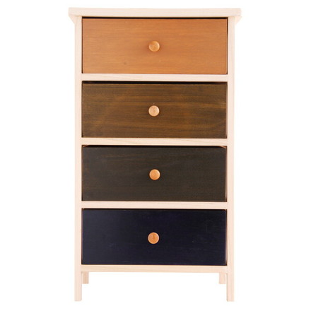 桐と白タイルのカラフル収納チェスト 4段