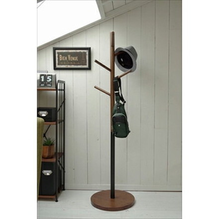 FORESATA ポールハンガー P-1500 天然木 ウォールナット突板 ハンガーラック コートハンガー ブラウン