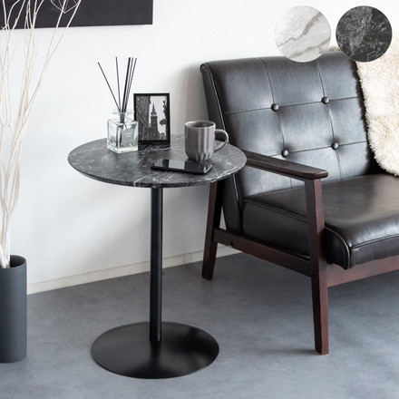 大理石柄サイドテーブル ラウンドテーブル 天板幅45cm 大理石柄 シンプル テーブル Santos サントス 高級感 韓国風 ベット横 ソファ横 ブラック