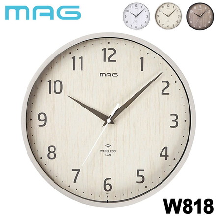 MAG マグ 掛け時計 壁掛け時計 Wi-Fiと接続 無線LAN アナログ時計 直径約29.2cm 木目調 連続秒針 ベージュ