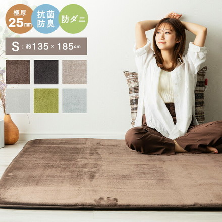 洗える オールシーズン 極厚ラグ 135×185 1.5畳 厚み25mm 防ダニ 抗菌防臭 超極細フランネル アイボリー