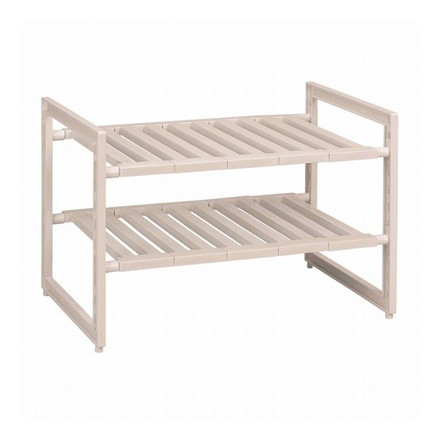 日本製 シンク下 ラック 2段 ワイド 伸縮タイプ ワームグレー 幅46~73.5×奥行39.5×高さ40cm LD-235 Style Storage