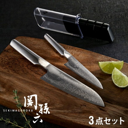 貝印 関孫六 匠創 白銀 包丁セット 三徳包丁 ペティナイフ 純正シャープナー 日本製 オールステンレス 火の粉 エッチング加工 包丁研ぎ 砥ぎ器 ナイフ 3点セット KAI 関の刃物