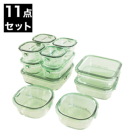イワキ iwaki 耐熱ガラス 保存容器 グラスコンテナ 11個セット グリーン デラックスセット PSC-PRN11G シンプル