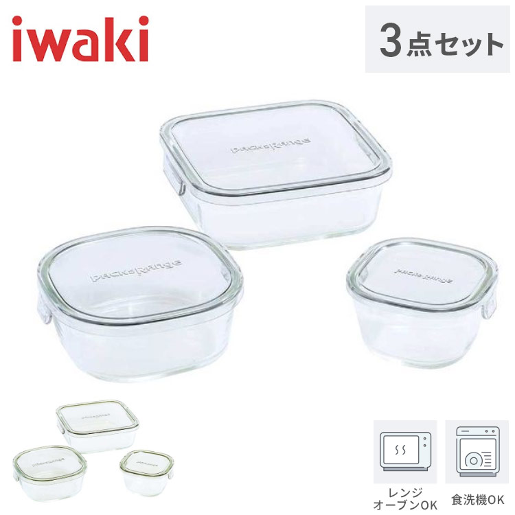 iwaki イワキ 新色 耐熱ガラス保存容器 3点セット パックアンドレンジ