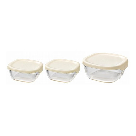 HARIO ハリオ 耐熱ガラス製保存容器3個セット KST-2012-OW 満水容量S/250ml M/600ml オフホワイト 調理 食器 保存 便利 耐熱ガラス製 保存容器 3個セット