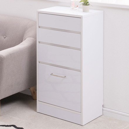 SIRO LV スリムチェスト 幅45 4段 ハイグロスホワイト 背面化粧仕上げ すきま ラック サイドボード 窓下