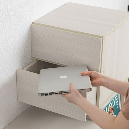 WW ダブルキューブボックス 引出タイプ 幅39 白 木製 ストッパー付 引き出 ローチェスト 2段 レンジ台