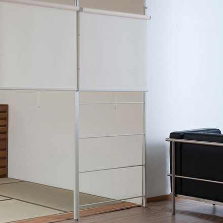 Carol ラダーパーテーション 幅92 アイボリー つっぱり ロールスクリーン 間仕切り カーテン付き