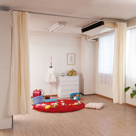 つっぱりカーテンポール ホワイト 高さ調整型 オフィス 目隠しカーテン つっぱりパーテーション 調整 調節