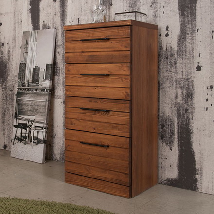 Kaiser 天然木スリムチェスト 幅40.5 ブラウン パイン オシャレ FAX台 ヴィンテージ 薄型