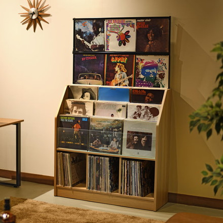 レコードディスプレイラック 木目ナチュラル レコード ジャケット ディスプレイ 約420枚収納 幅103cm ガラス