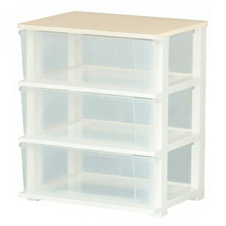 ピット 木製天板 ワイドチェスト 3段 ウッド トップチェスト 衣類収納 衣替え 収納用品 たんす タンス リビング