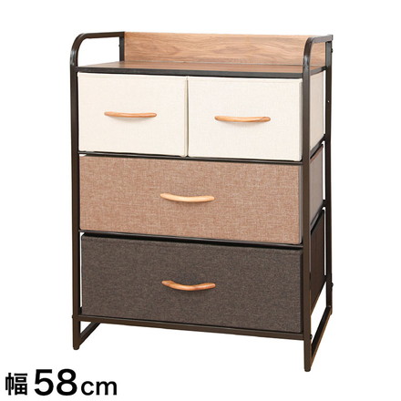 簡単組立 布張り カラーチェスト 3段 幅58 奥行29 高さ78.5 木目調天板 スチール 頑丈 カラフル