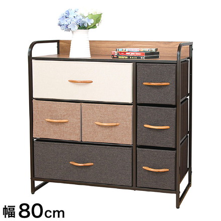 簡単組立 布張り カラーチェスト 3段 ワイド 幅80 奥行29 高さ78.5 木目調天板 スチール 頑丈