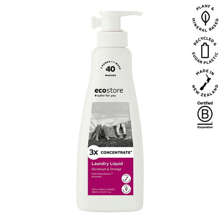 ecostore ランドリーコンセントレートポンプ ゼラニウム&オレンジ 480mL エコストア 洗剤 液体洗剤 肌にやさしい 天然 植物由来 敏感肌 低刺激