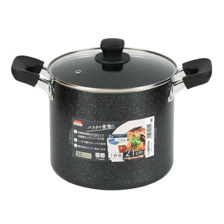ママディナーα マーブルダイヤモンド IH 対応 ガラス蓋付寸胴鍋 料理 クッキング 21cm HB-5895