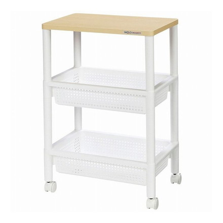 不動技研 ウッドテーブルワゴンWTW3S ホワイト (キッチン収納 サイドテーブル)