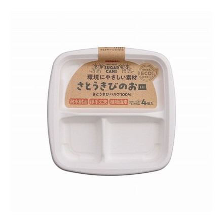 【10個セット】 サンナップ さとうきびのお皿 仕切付(小) 19cm 4枚入 PT-19SOM 紙皿 使い捨て食器