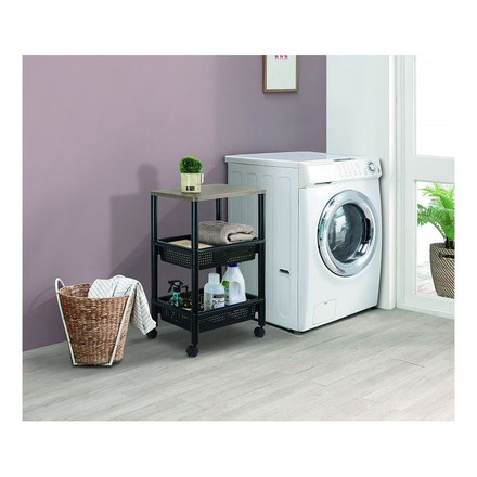 ウッドスタイルワゴン ブラック ワゴン 収納 キャスター付き 3段 天板付き 日本製F49001