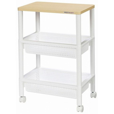 不動技研 ウッドテーブルワゴンWTW3S ホワイト (キッチン収納 サイドテーブル)