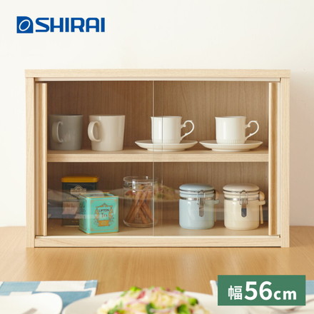 食器棚 ミニ フルニコ 幅56.6cm ナチュラル 収納 高さ38cm 木目調 ガラス扉 可動棚 コンパクト