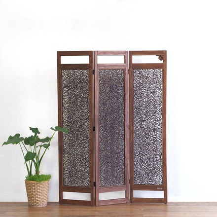 チーク無垢材×ラタン 3連パーティション @CBi(アクビィ) ACP333KA 籐家具 インテリア スクリーン