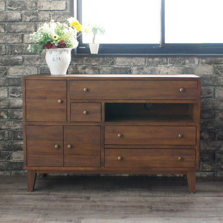 天然木 チーク無垢材 ダイニングボード リビングボード カウンタ― 収納棚 大容量 木目調 アンティーク