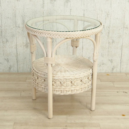 フィオーレ ガラステーブル (ホワイトウォッシュ) 籐家具 テーブル コーヒーテーブル