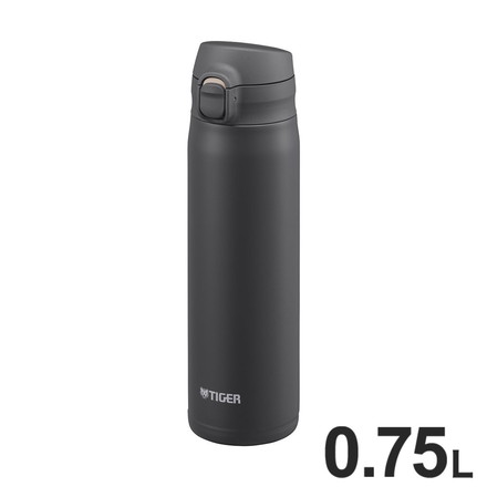 タイガー魔法瓶 TIGER 真空断熱ボトル ステンレスボトル マグボトル 水筒 0.75L MTR-V075KA エボニーブラック 軽量 夢重力ボトル ワンプッシュ 保冷保温 パッキン一体 食洗器 スポーツドリンク対応