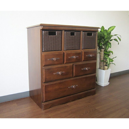 【ベルク】チェスト 幅80cm(ラバーウッド・ブラウン)