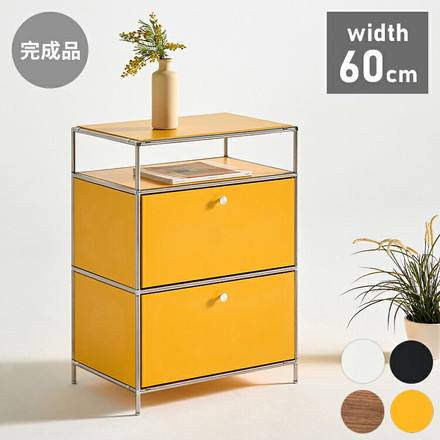 ステンレスモジュールキャビネット 60cm 2段 完成品 オールステンレス ミッドセンチュリー モジュール家具 モジュール棚 収納ラック 壁面 収納 キャビネット 韓国インテリア セレンティ ダブルイエロー
