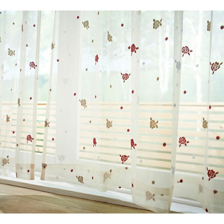 【日本製】 可愛いバラ柄のレースカーテン 幅100×丈198cm [2枚組]