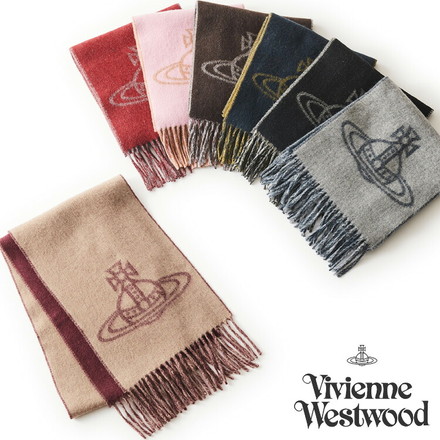 マフラー Vivienne Westwood ヴィヴィアン 2025モデル ウール100% MUFFLER 2025AW BIG LOGO レディース メンズ ヴィヴィアンウエストウッド CAMEL
