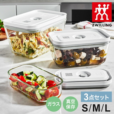 フレッシュ&セーブ 真空保存容器 ガラスコンテナ3点セット S M L 追加コンテナ 追加購入 密閉 鮮度長持ち 5倍長持ち 湿気 酸化防止 真空調理 ガラス容器 保存容器 冷凍 冷蔵 ツヴィリング