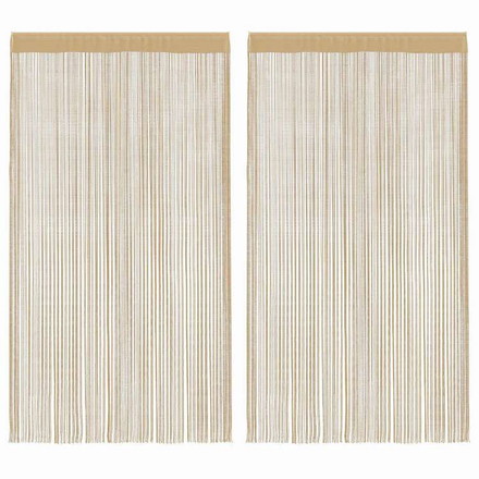 vidaXL ストリングカーテン 2点 100x250cm ベージュ ホーム&ガーデン デコレーション 窓用品 カーテン・ドレープ