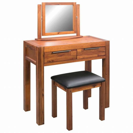 vidaXL 化粧台 スツール&鏡付き アカシア無垢材家具 キャビネット&収納 洗面・化粧台ユニット