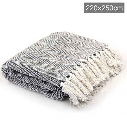 vidaXL スローケット コットン製 ヘリングボーン柄 220x250cm