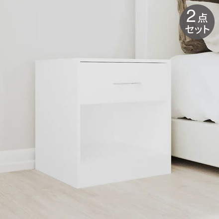 vidaXL ナイトテーブル 2点 引き出し付き ホワイト家具テーブルベッドサイドテーブル