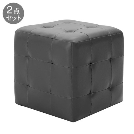 vidaXL プーフ 2点セット ブラック 30×30×30cm 合成皮革張り 家具 フットレスト