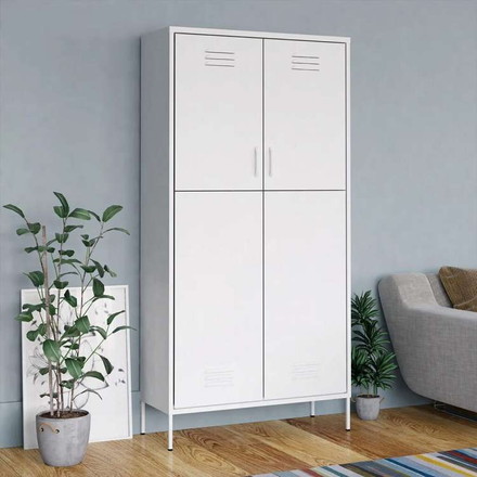 vidaXL 洋服ダンス ホワイト 90x50x180 cm スチール家具 キャビネット&収納