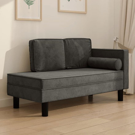 vidaXL シェーズロング クッション ボルスター付き ダークグレー ベルベット 家具