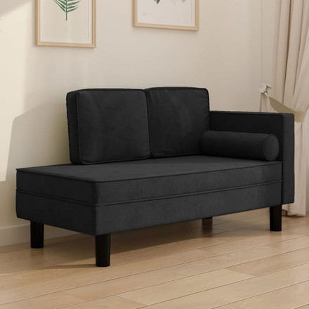 vidaXL シェーズロング クッション ボルスター付き ブラック ベルベット 家具