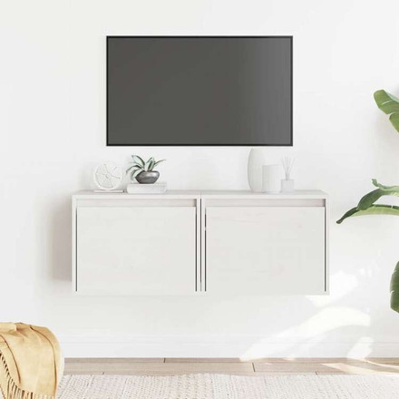 vidaXL ウォールキャビネット 2点 ホワイト 45x30x35 cm パイン無垢材家具 棚