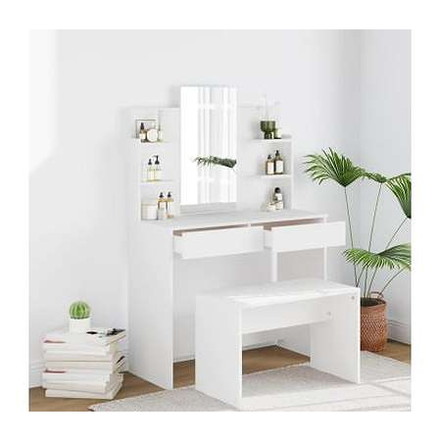 vidaXL ドレッシングテーブル ミラー付き ホワイト 96x40x142cm家具 キャビネット&収納