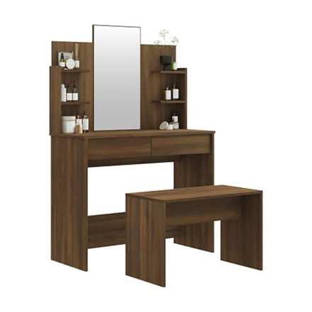 vidaXL ドレッシングテーブルセット ブラウン オーク 96×40×142cm 家具 キャビネット 収納 洗面