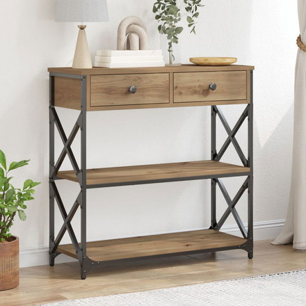 vidaXL コンソールテーブル アーティザンオーク 75×28×75cm エンジニアードウッド スチール 家具 テーブル アクセントテーブル