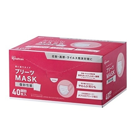 アイリスオーヤマ プリーツマスク（Vカット無しマスク） 小さめサイズ 40枚