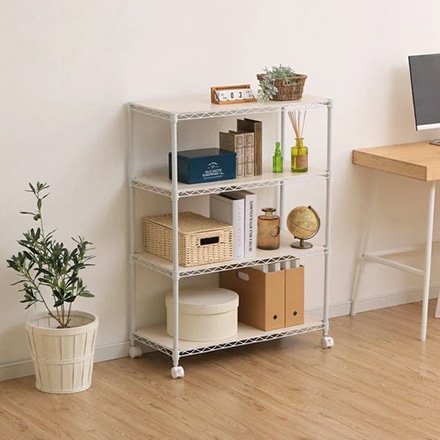 アイリスオーヤマ カラーメタルラック ウッドボード付き CMM-75104B ブラック