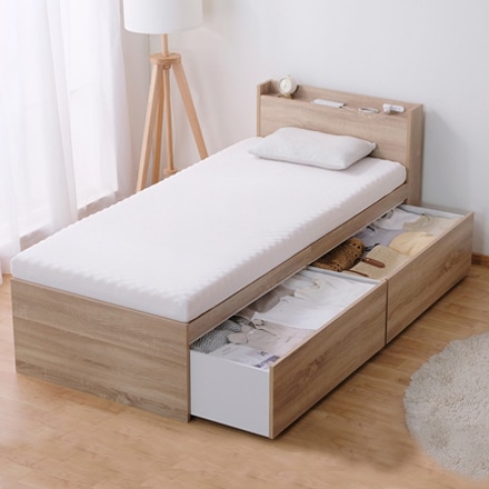 アイリスオーヤマ ウレタンマットレス付き大容量収納ベッド宮付き セミシングル DSBM-SS ライトナチュラル